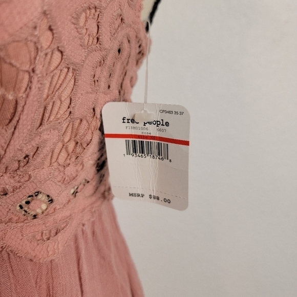 Free People Adella Lace Slip Mini Dress Rose V Neck NEW - Picture 8 of 16